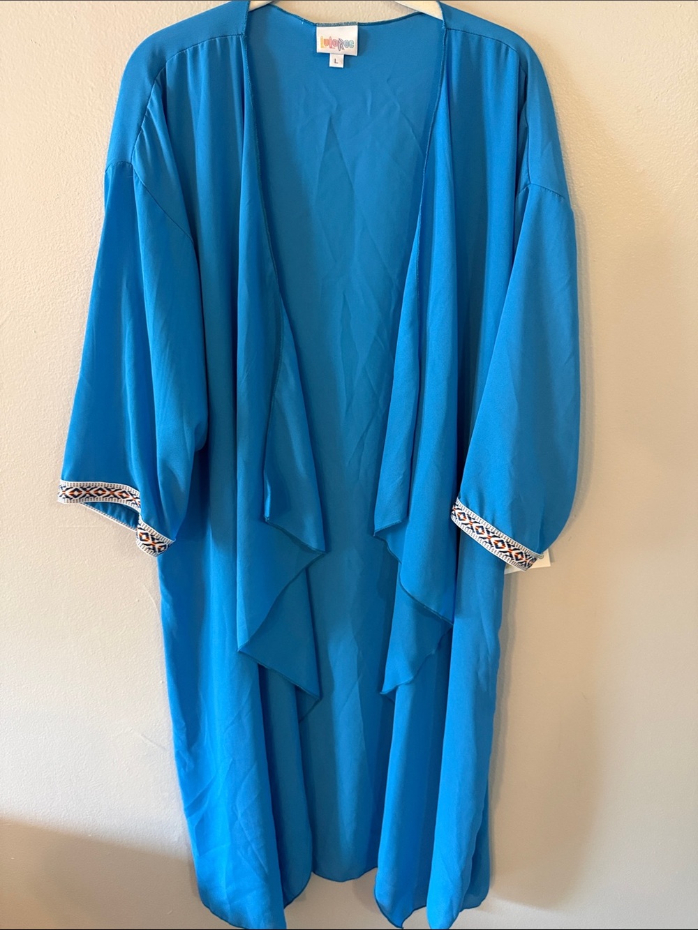 LuLaRoe Turquoise Blue Open-Front Draped Kimono Robe